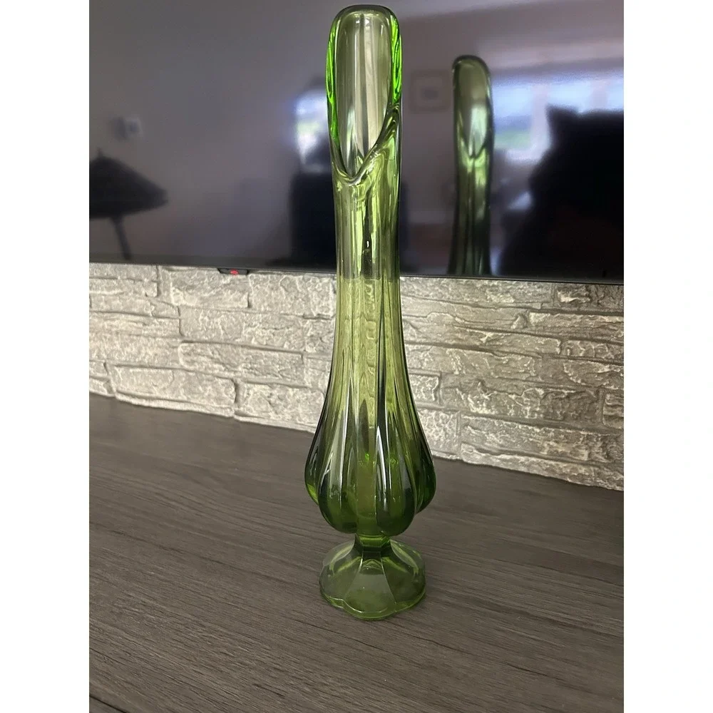 16 Inch Green Swung Glass Vintage Vase